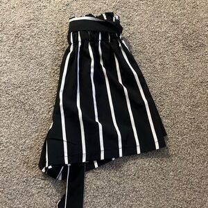 black, white striped, flowy shorts, with ties